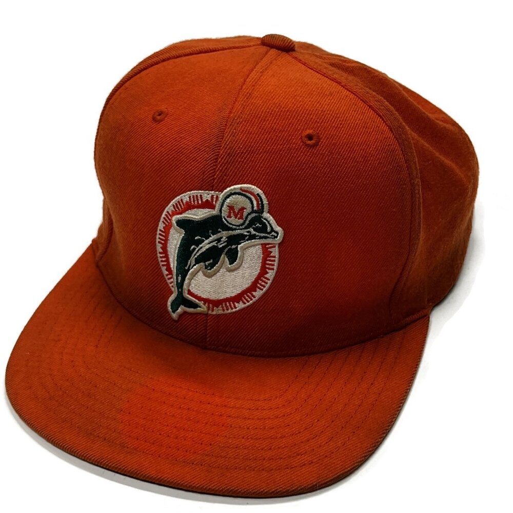 Miami Dolphins Mitchell & Ness Adjustable Snapback Hat 100% Wool Orange Vintage